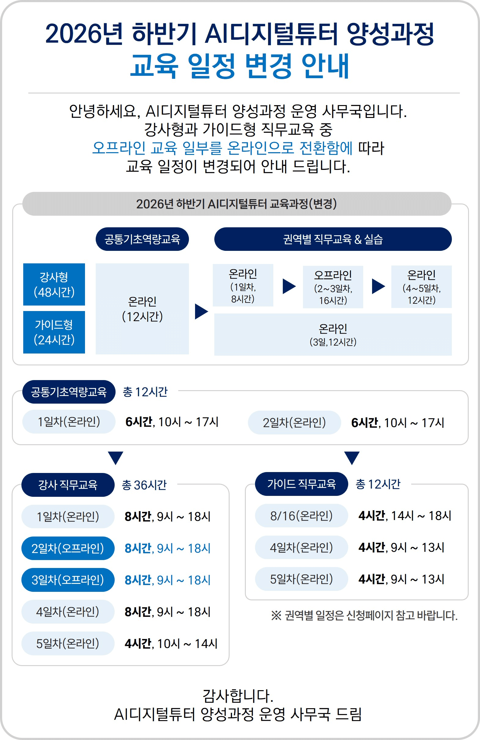 2026년 하반기 AI디지털튜터 양성과정 교육 일정 변경 안내